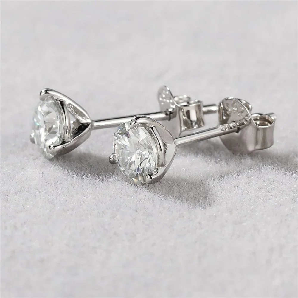 Certified 1ct. t.w. Moissanite Diamond Round Stud Earrings NEW
